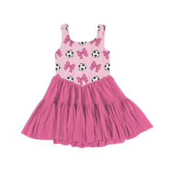 Pink soccer bows twirl dress