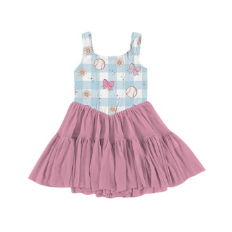 Blue gingham baseball twirl dress