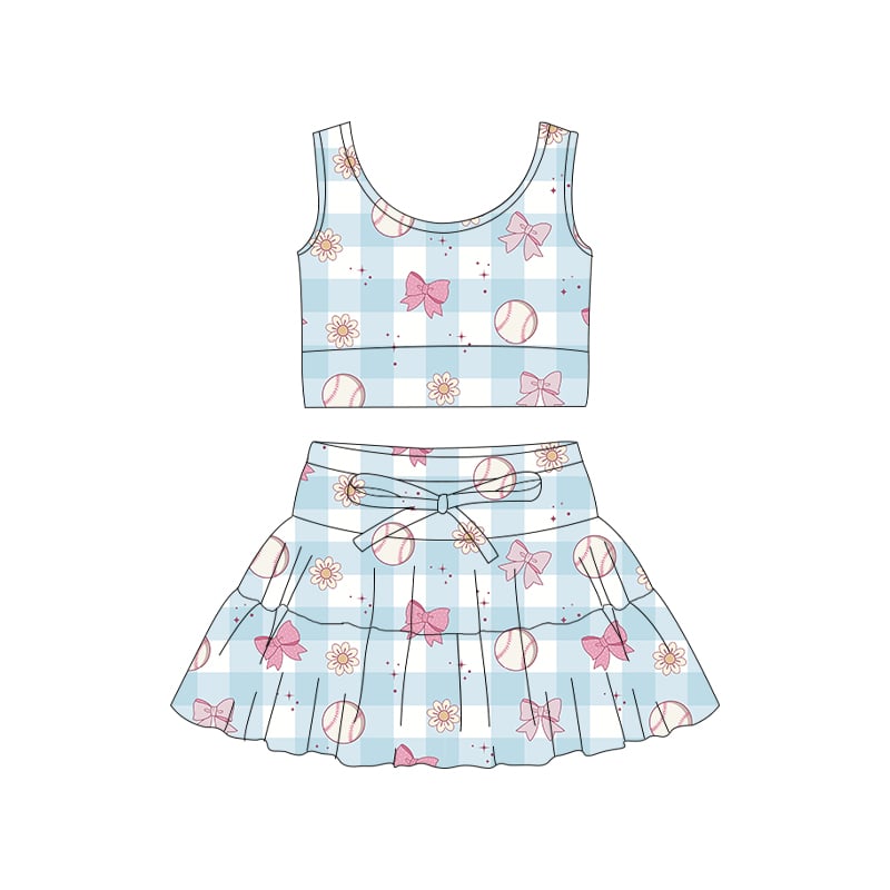 Blue Gingham baseball tulle set