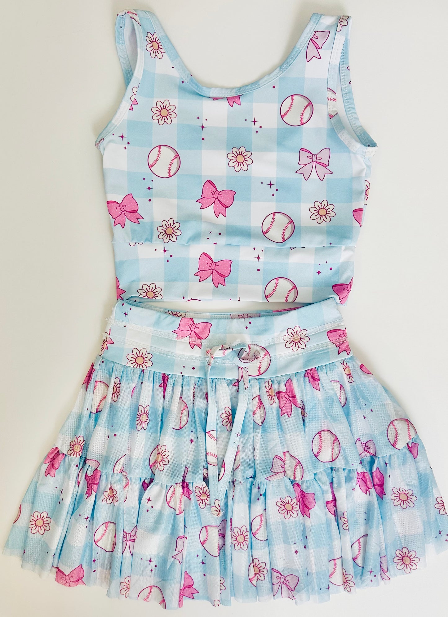 Blue Gingham baseball tulle set