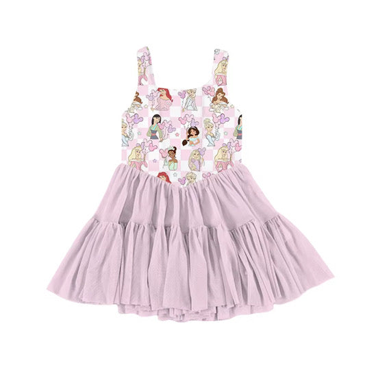Checkered pink princess twirl dress